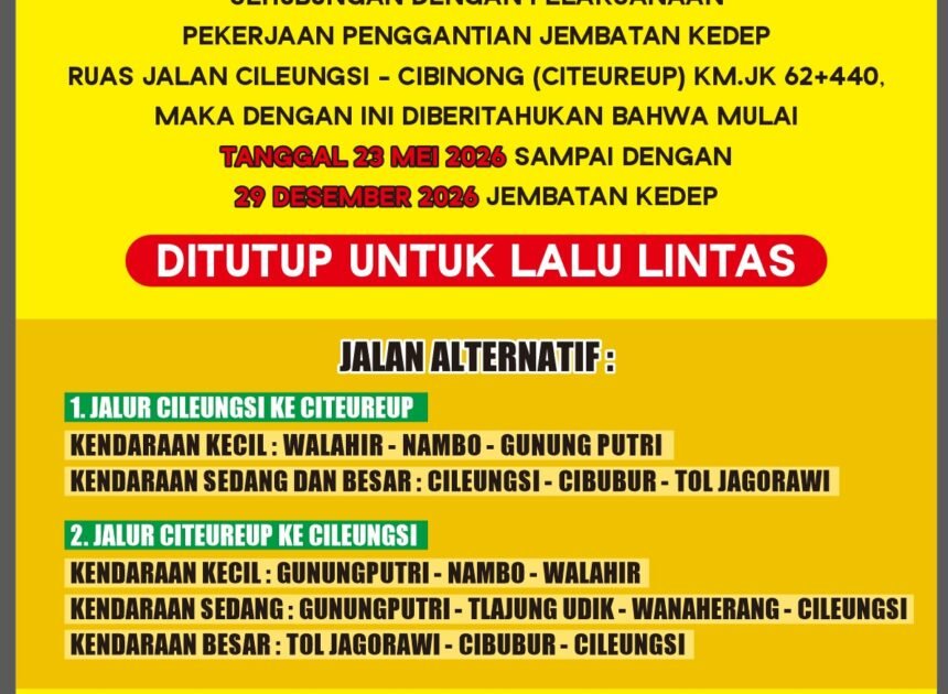 Penggantian Jembatan Kedep, Sementara Lalu-Lintas  Kendaraan Bisa Menggunakan Jalur Alternatif